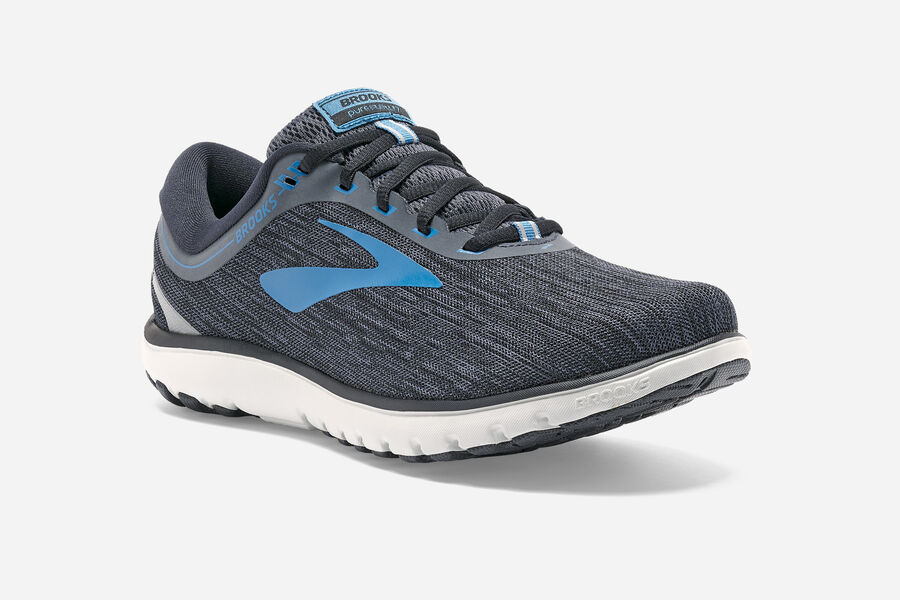 Brooks Running Shoes - Pureflow 7 Road Mens - Black/Blue - NIT-496250